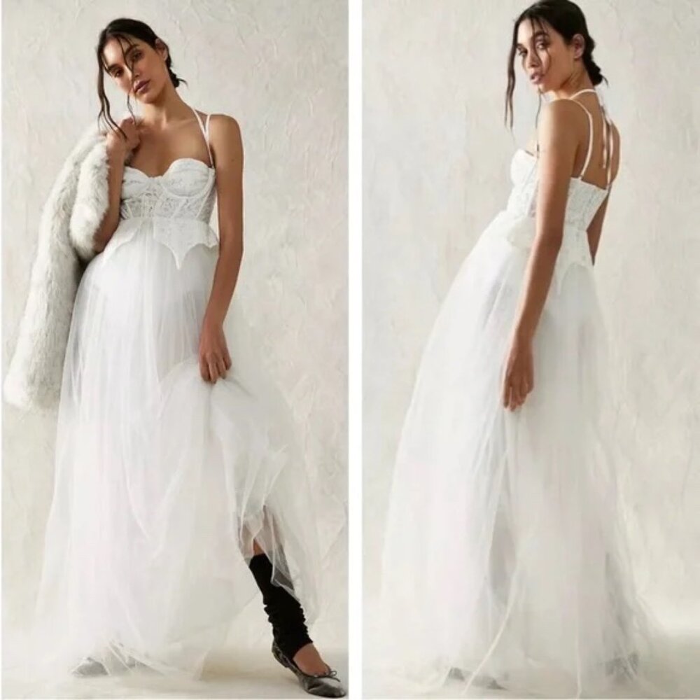 NWT | For Love & Lemons Liily Bridal Corset Top Tulle Skirt Maxi Look Dress M